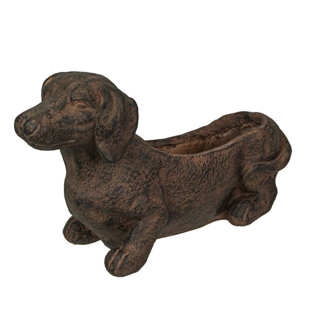 Resin Distressed Rustic Brown Finish Dachshund Dog Planter